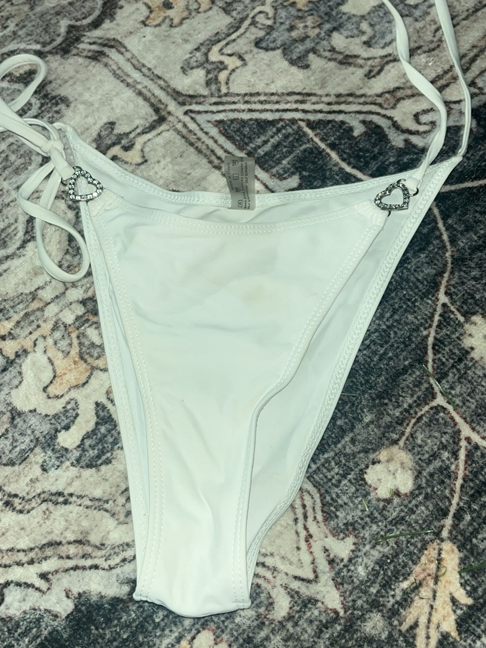 White Women's Tie-Side Bikini Bottom with Heart Accent